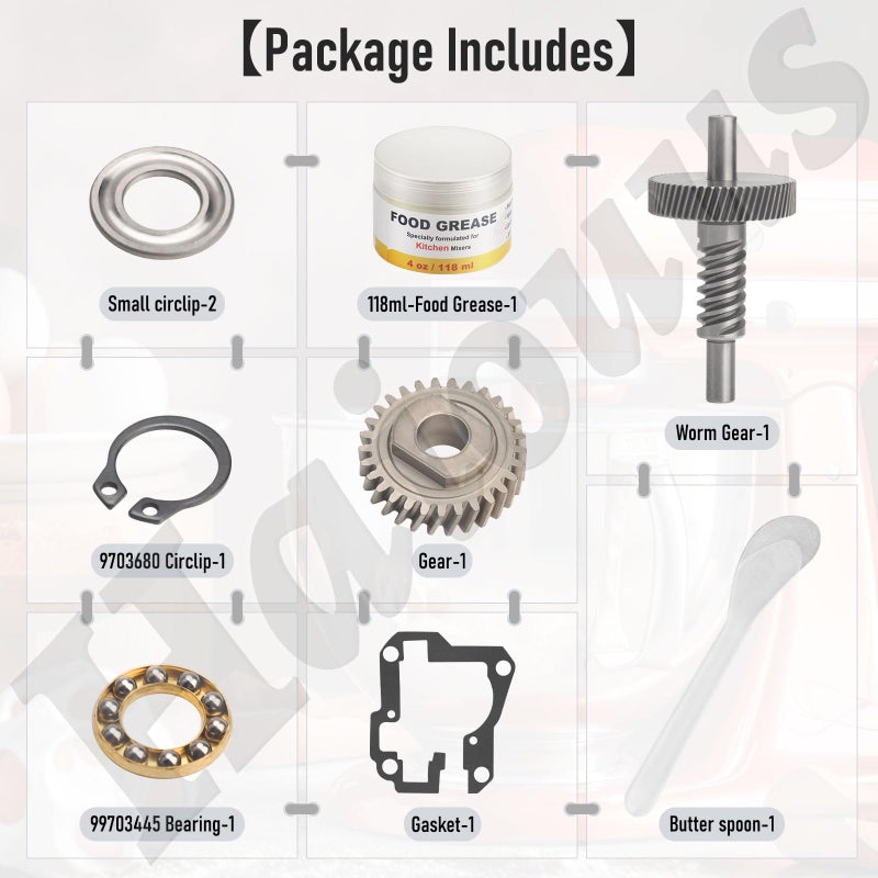 Haiouus 9706529 W11086780 Worm Gear 4oz Food Grade Grease kit Compatible With Whirlpool 5QT&6QT WP9709231, 9709231 Replacement Gear Parts with 9703445 Bearing & 9709511 Gasket and 9703680 Circlip - Image 3